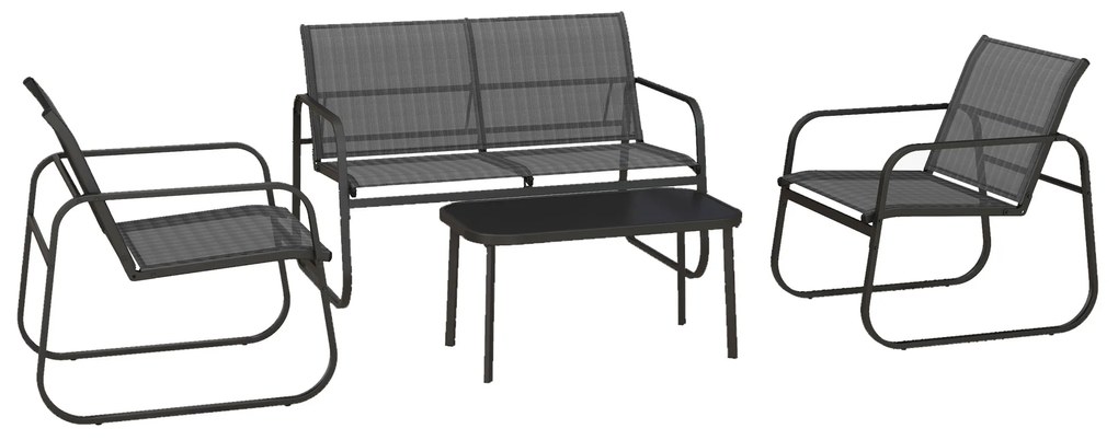 Outsunny Salon de grădină 4 piese cu 2 fotolii 1 canapea 2 locuri de exterior și masă de cafea blat sticlă securizată | Aosom Romania