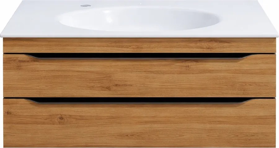 Set dulap baie 101 cm, finisaj stejar cu lavoar inclus din compozit Kolpasan Malaya Stejar natur