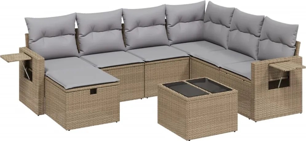 vidaXL Set canapele de grădină, 8 piese, cu perne, bej, poliratan