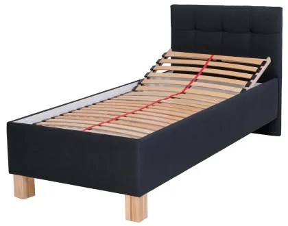 Pat tapițat MARIA ONE 90x200 cm cu saltea și spațiu de depozitare, antracit