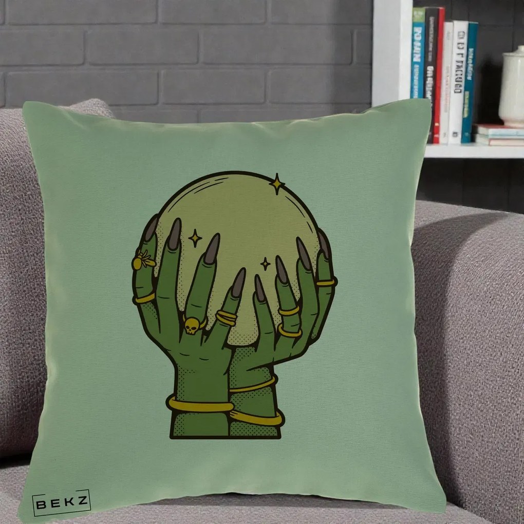 Perna de Halloween Maini Vrajitoare cu Glob de Cristal, 40x40 cm cu Umplutura, Verde, BEKZ