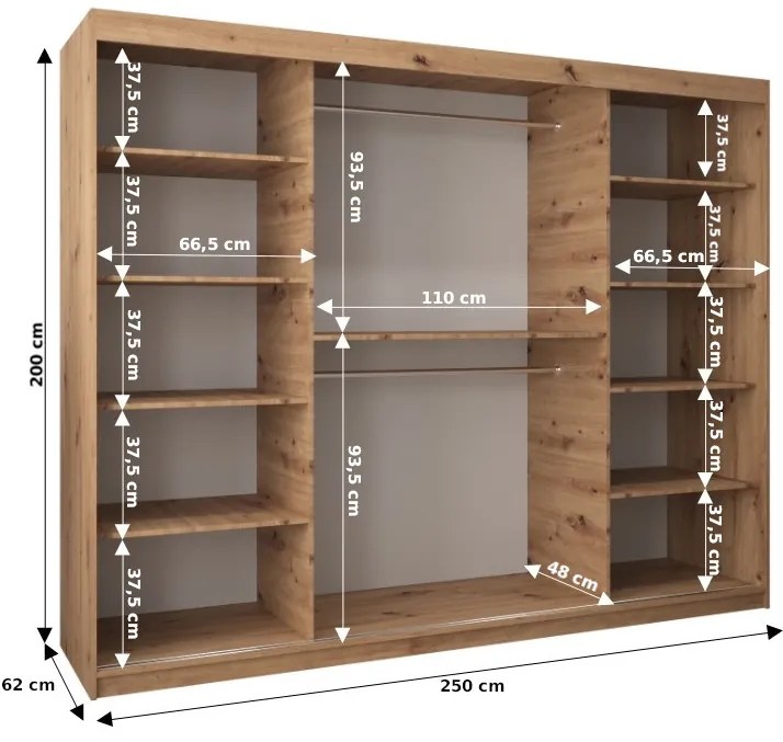 Dulap de haine 250 cm Toki 1 (alb mat + alb mat). 1064943