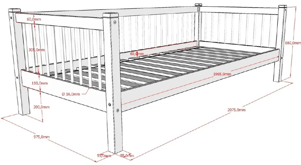 Set FORREST OAK format dintr-un Pat copii cabină (90 x 200 cm) și o bară de siguranță.