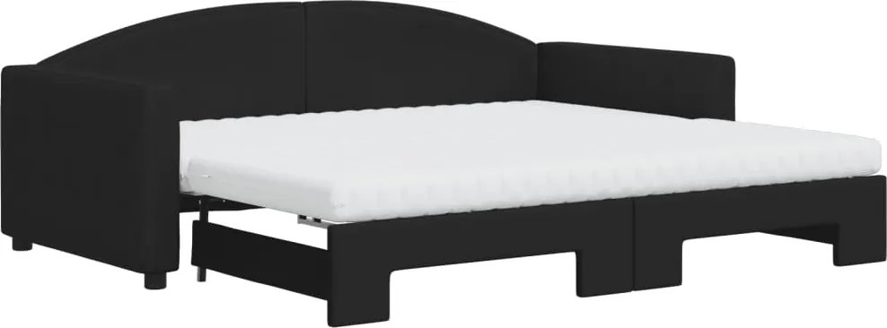 vidaXL Pat de zi cu extensie și saltele, negru, 90x190 cm, textil