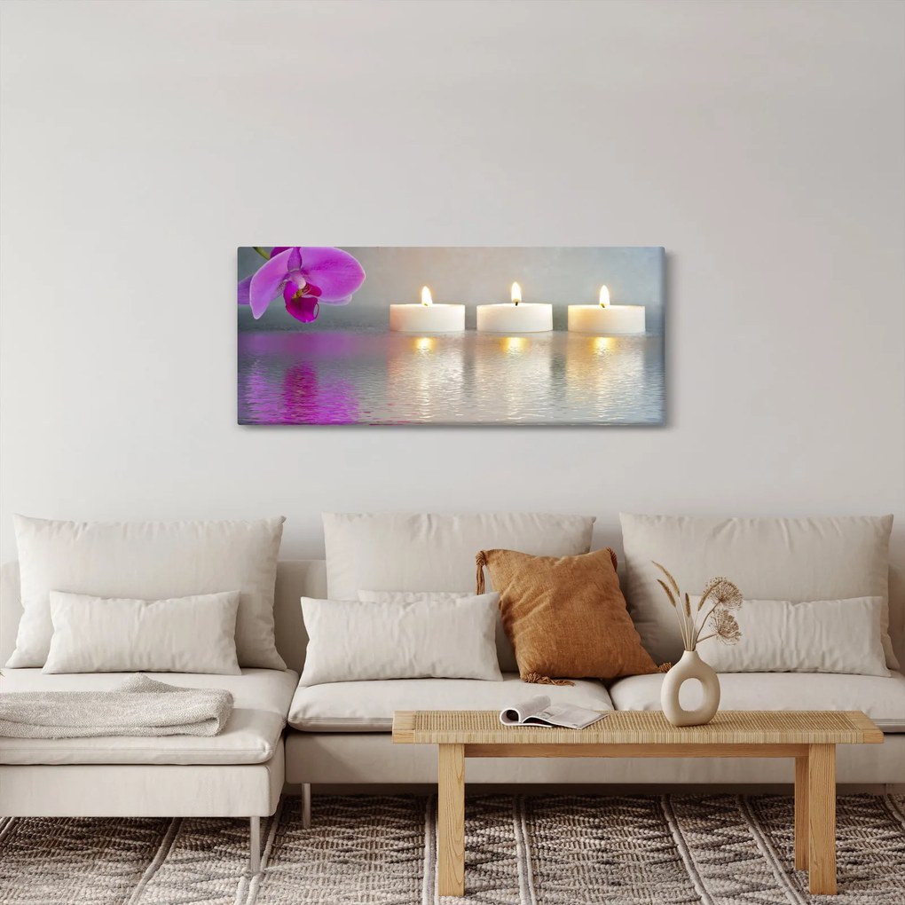 Tablou cu lumânări pe apă (120x50 cm)