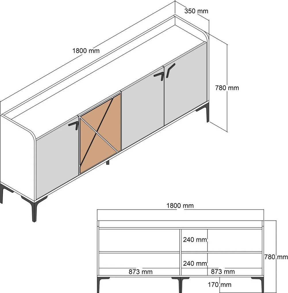 Consola, Hommy Craft, Venedik, 180 x 78 x 35 cm, pal melaminat, nuc/alb