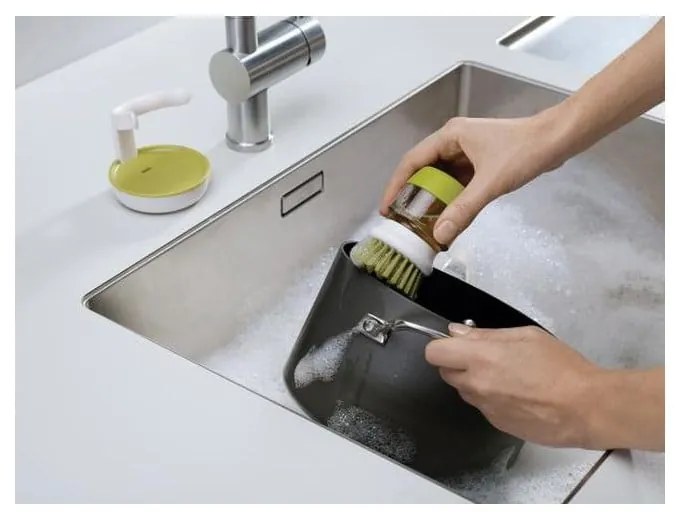 Perie cu dozator și suport Joseph Joseph Palm Scrub, verde