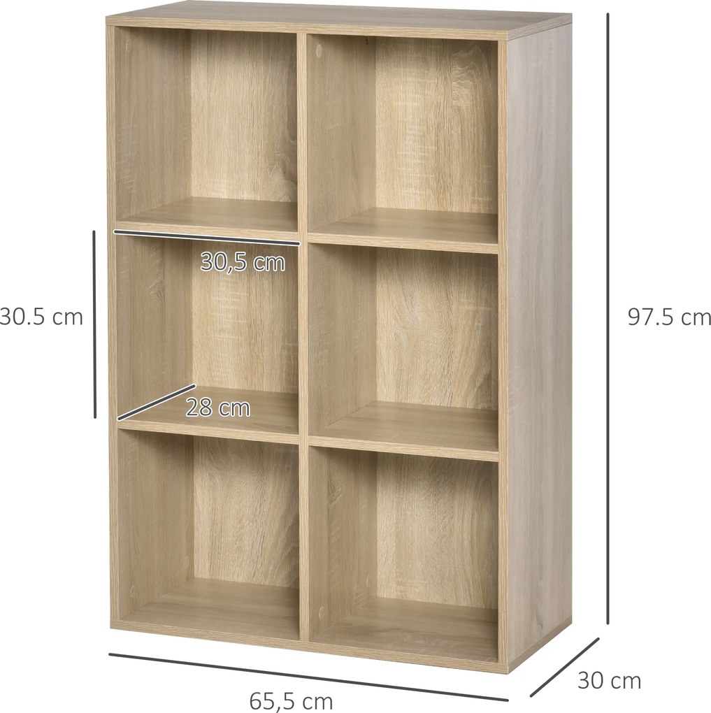 HOMCOM Bibliotecă Modernă cu 6 Cuburi, 65.5x30x97.5 cm, Culoare Stejar | Aosom Romania