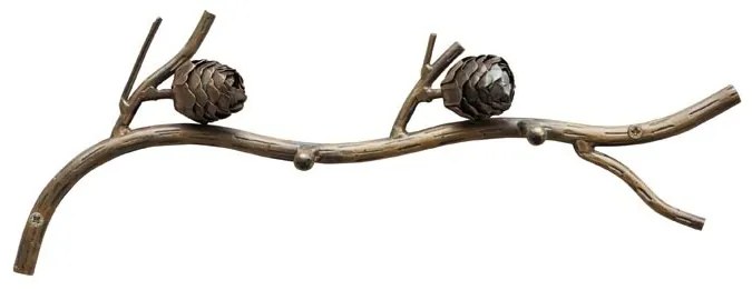 Cuier din lemn de alama, cu 2 agatatori, Pinecone