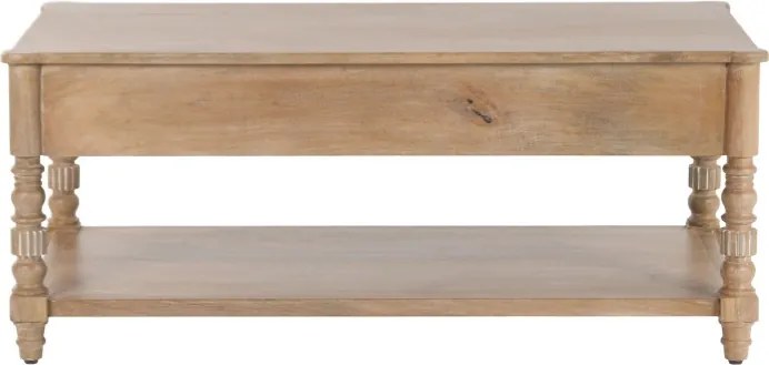 Măsuță de cafea din lemn masiv de mango, finisaj natural maro, 2 sertare și poliță inferioară, 110 x 60 x 45 cm, „Classic"