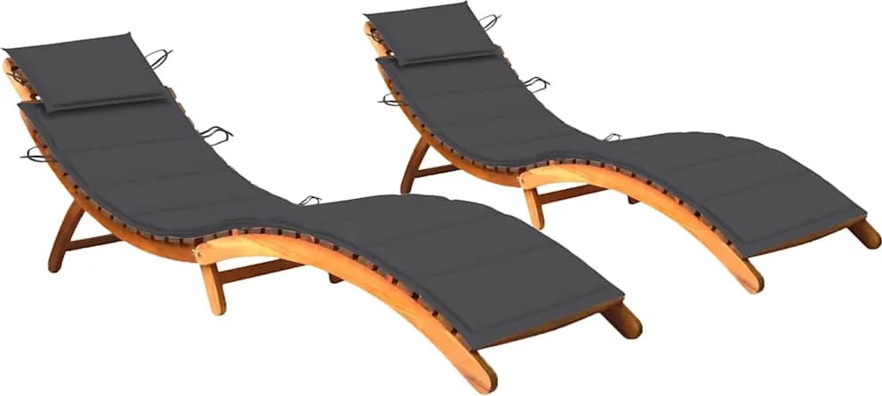 vidaXL Șezlonguri cu perne, 2 buc., lemn masiv de acacia