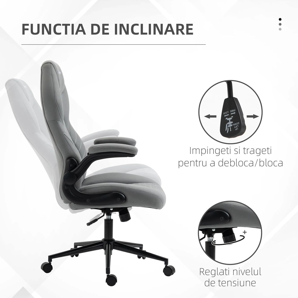 Scaun de birou ergonomic Vinsetto, înălțime reglabilă, 65.5x69.5x112-122 cm, Gri deschis | Aosom Romania