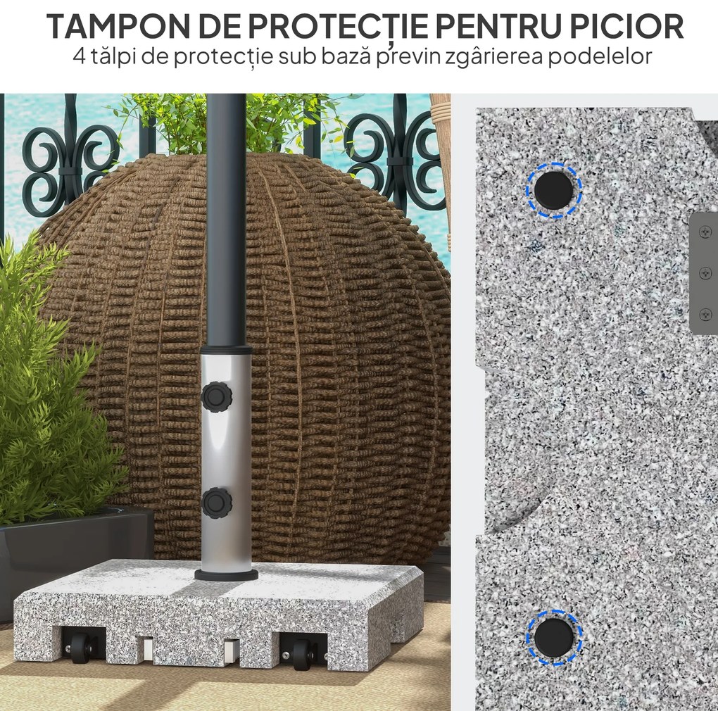 Outsunny Bază Umbrelă 28kg din Granit, Suport cu Maner Extensibil și Roți, 41x41x37.5cm, Gri | Aosom Romania