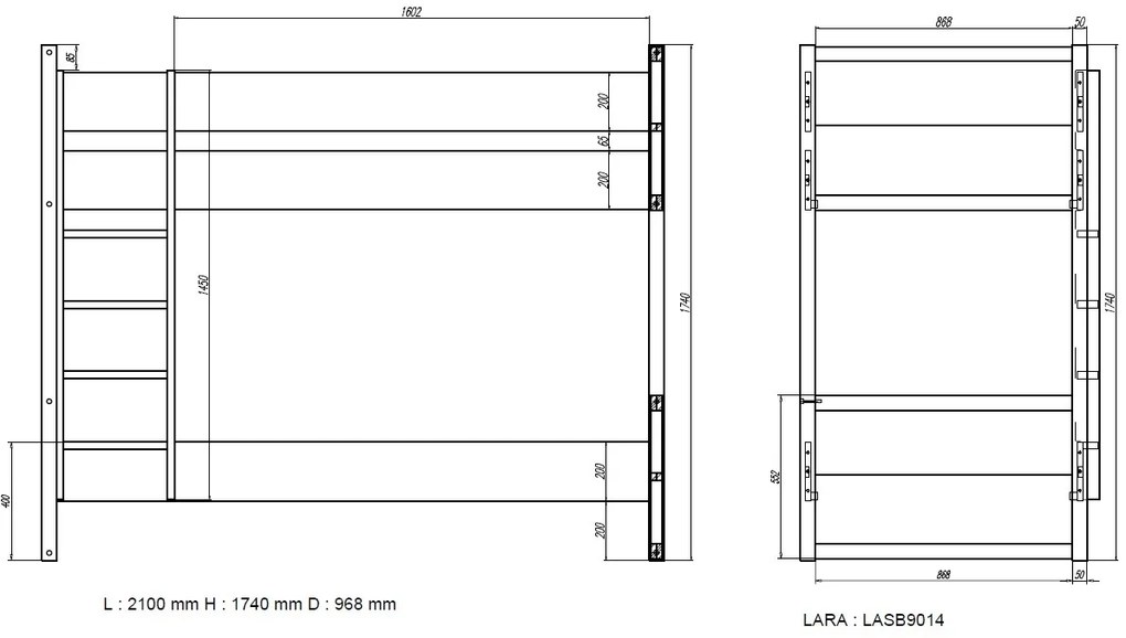 Set Dormitor Lara pentru Copii/Tineri, Alb – Pat Suprapus 90x200 cm, Sertar Pat & Dulap 3 Uși – Vipack