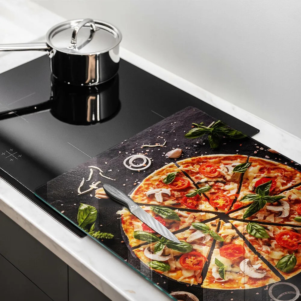 Placă sticla protectie aragaz Pizza cu ciuperci