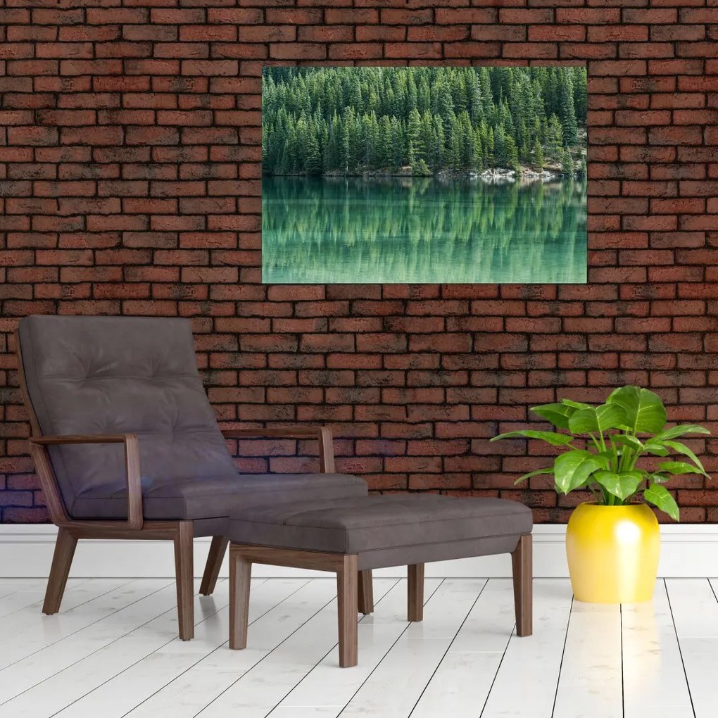Tablou - Coniferi lângă lac (90x60 cm)