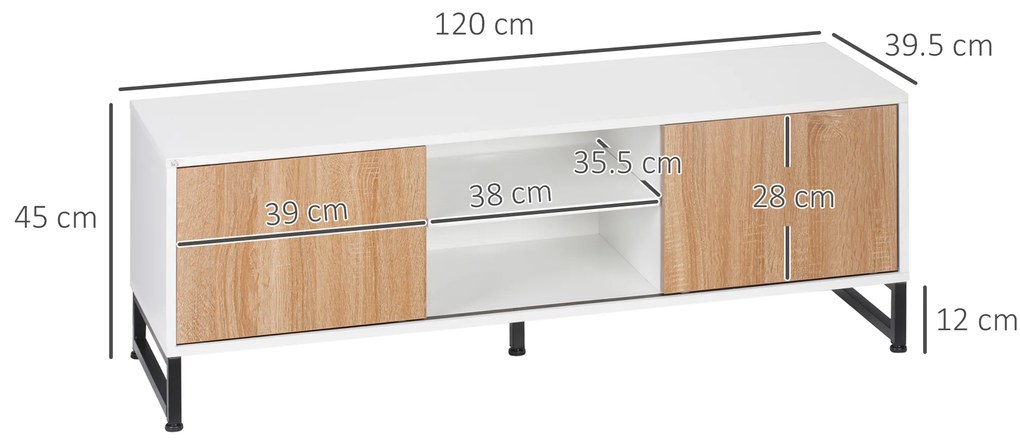 HOMCOM Suport TV pentru modele de pana la 50" Max, PAL modern si suport TV din otel cu 2 rafturi deschise si 2 dulapuri inchise, 120x39,5x45cm | Aosom Romania