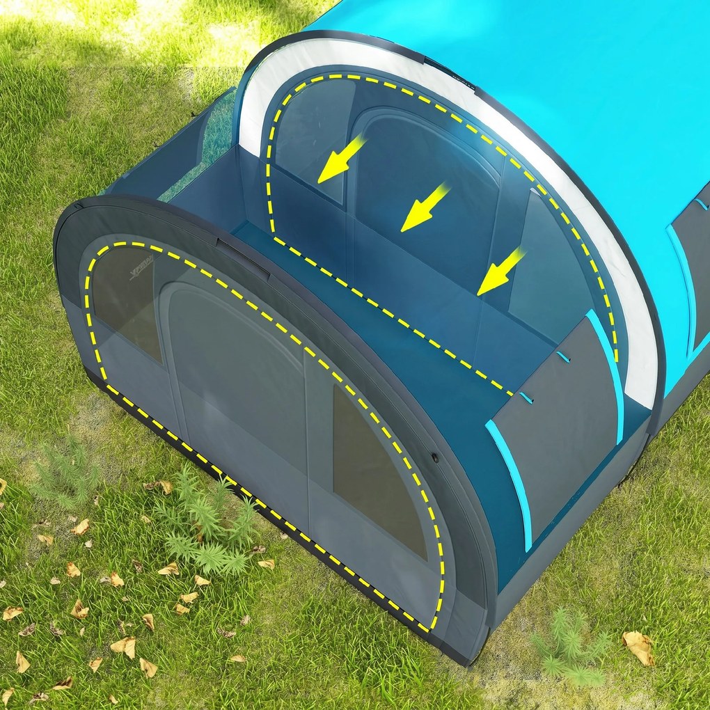 Outsunny Cort de Camping Impermeabil, Cort cu 5 Locuri, Zonă Separată de Dormit și Living, 480x260x200 cm, Gri și Albastru | Aosom Romania