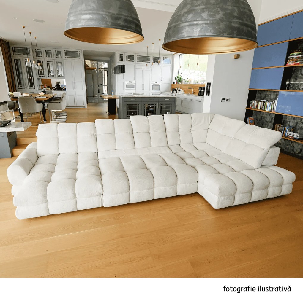 Set canapea extensibilă cu funcţie de extensie electrică, crem, pe dreapta, TOLLO L ROH
