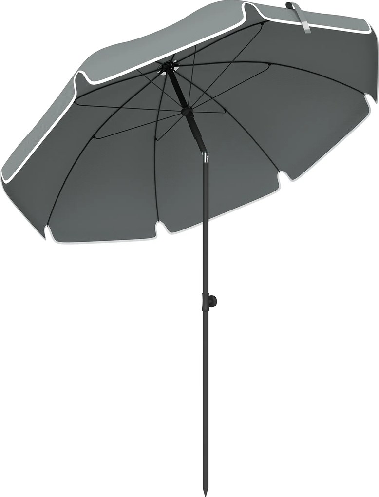 Outsunny Umbrelă de Plajă Inclinabilă cu Ancoră pentru Nisip și Geantă de Transport, Ø150x185 cm, Gri Închis | Aosom Romania