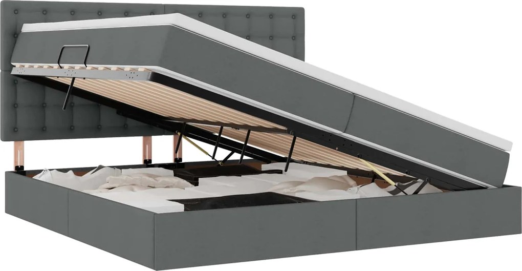 vidaXL Pat cu saltea și LED cu led Gri închis 200 x 200 cm Poliester