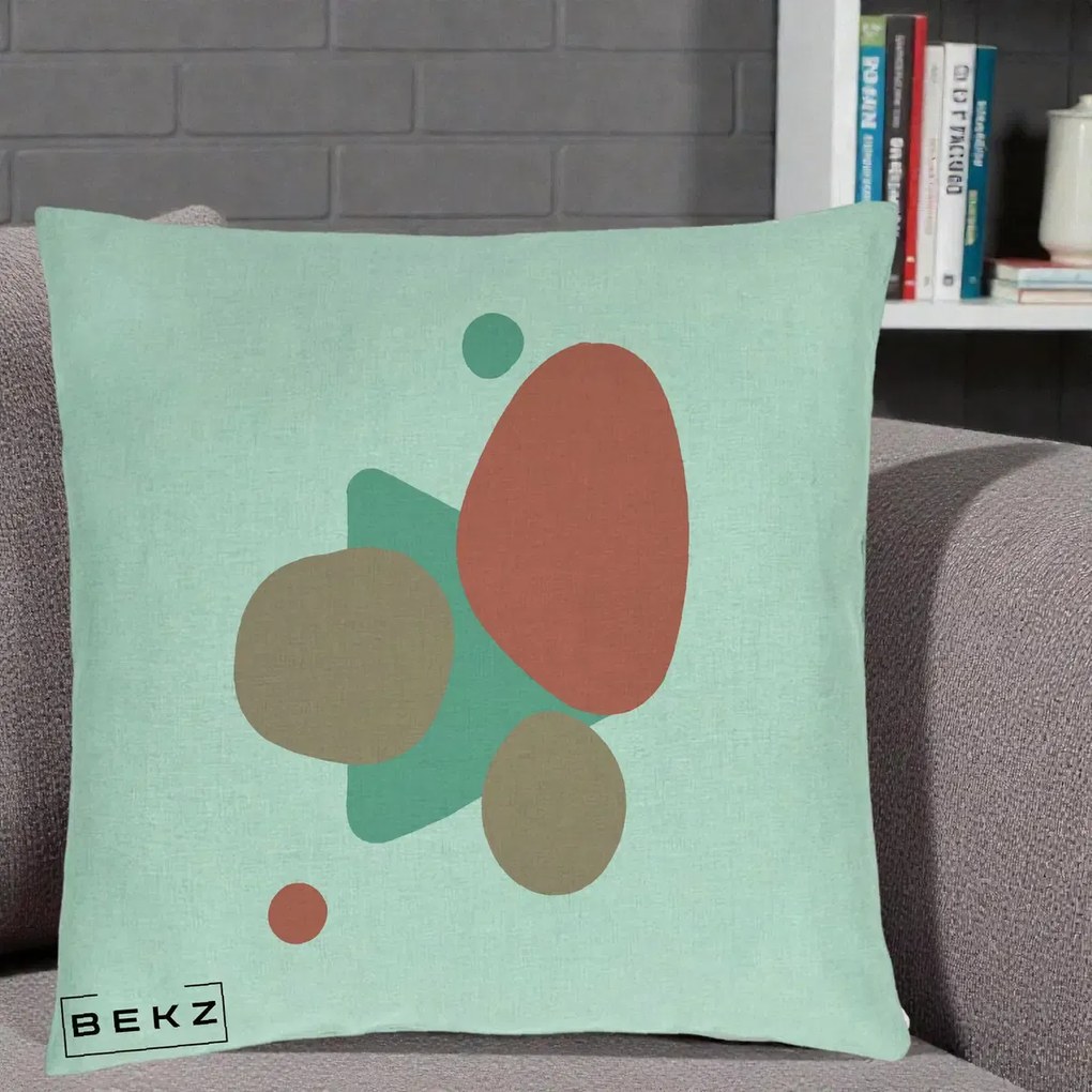Perna Decorativa Abstract Forme Coral Turcoaz, 40x40 cm, Verde Menta, Husa Detasabila, Perna Inclusa, BEKZ®
