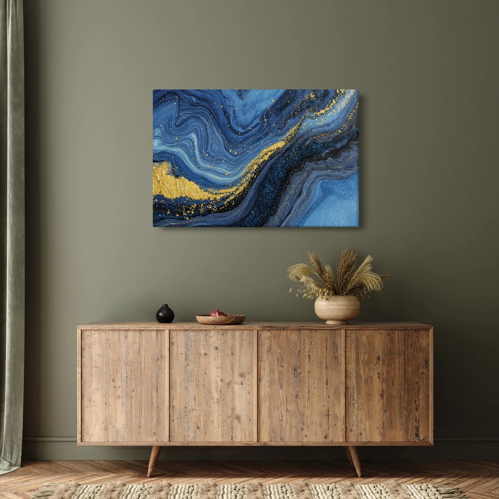 Tablou - Abstracție albastru-aurie (90x60 cm)