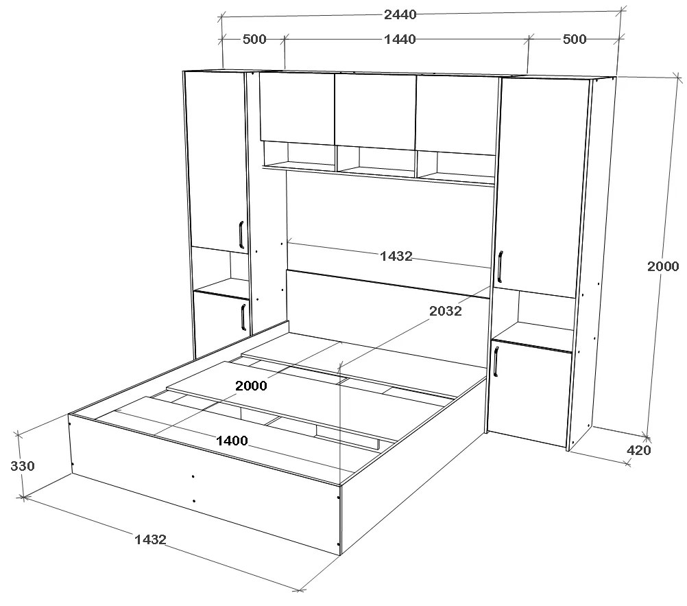 Set haaus V11, Pat 200 x 160 cm, Stejar Alb/Antracit