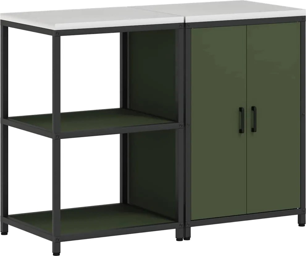 vidaXL Set de depozitare pentru bucătărie cu raft 2 pcs Verde măsliniu