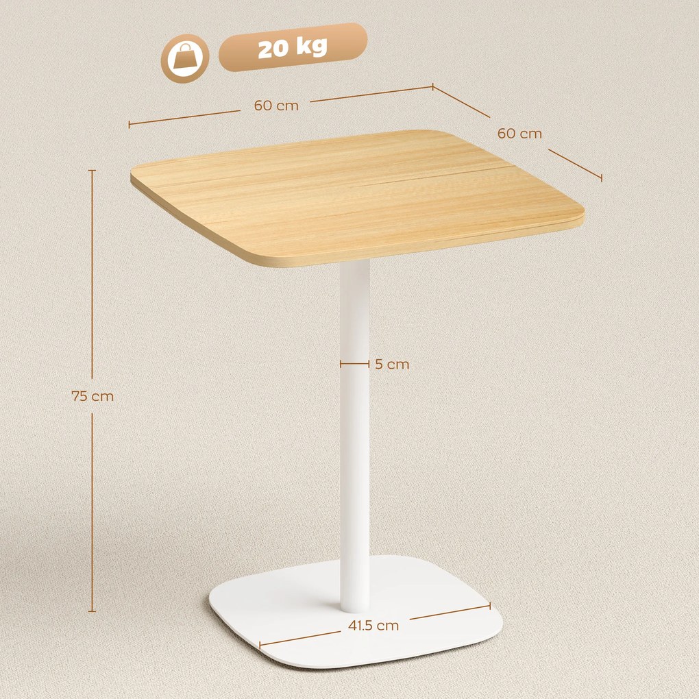 HOMCOM Masă de Bucătărie Pătrată 60 cm, Blat Efect Lemn, Bază din Oțel și Picioare Antiderapante, Lemn Natur | Aosom Romania
