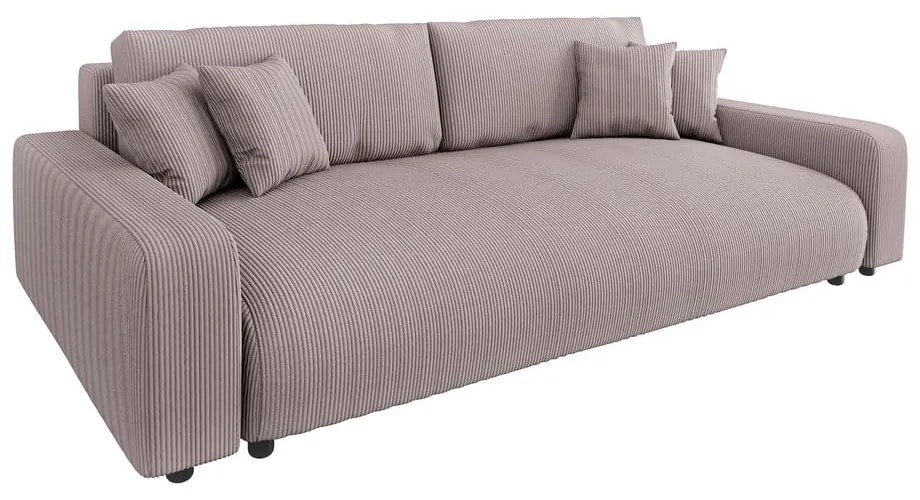 Canapea roz-deschis extensibilă, cu spațiu de depozitare, cu tapițerie din catifea reiată 234 cm Sara – Ropez