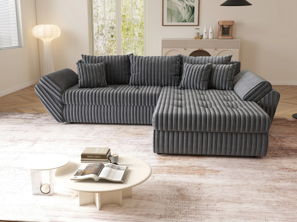 Colțar extensibil dumonde cu ladă de depozitare si sezut confortabil din spuma high-density, Loana Ambience Grey II 270x185 cm
