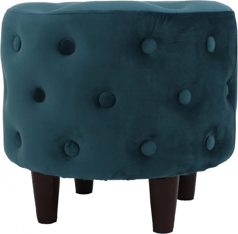 Taburet rotund Grunberg, tapitat cu catifea, picioare din lemn, Ø 45x40 cm, (verde)