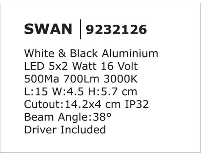 Corp incastrabil tavan fals cu 5 spoturi LED SWAN alb/ negru NVL-9232126