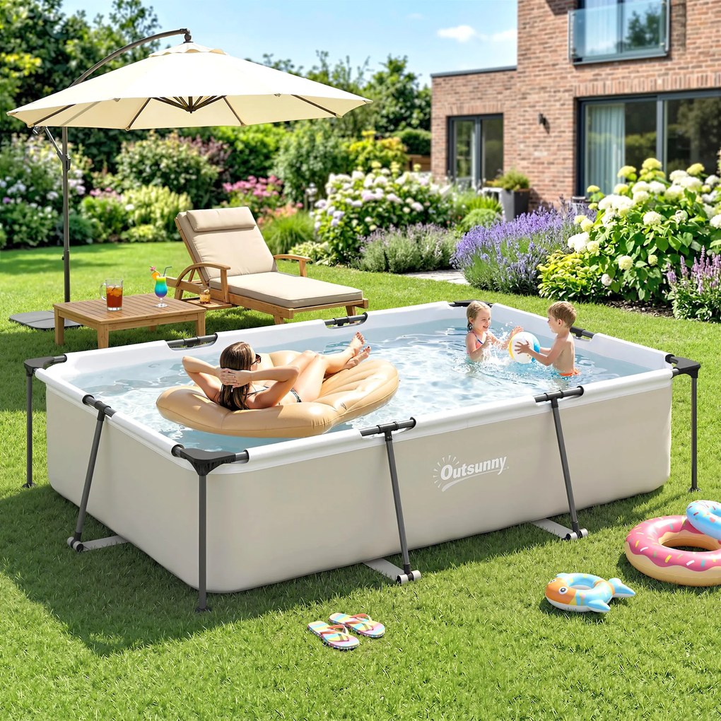 Outsunny Piscină demontabilă tubulară 316x238x66,5 cm 3700 L cu cadru metalic, plasture de reparare, fără filtru, gri | Aosom Romania