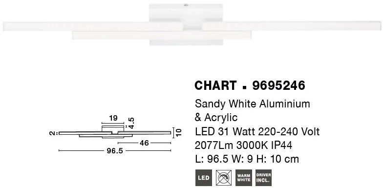 Aplica LED pentru oglinda baie IP44 CHART 31W alba
