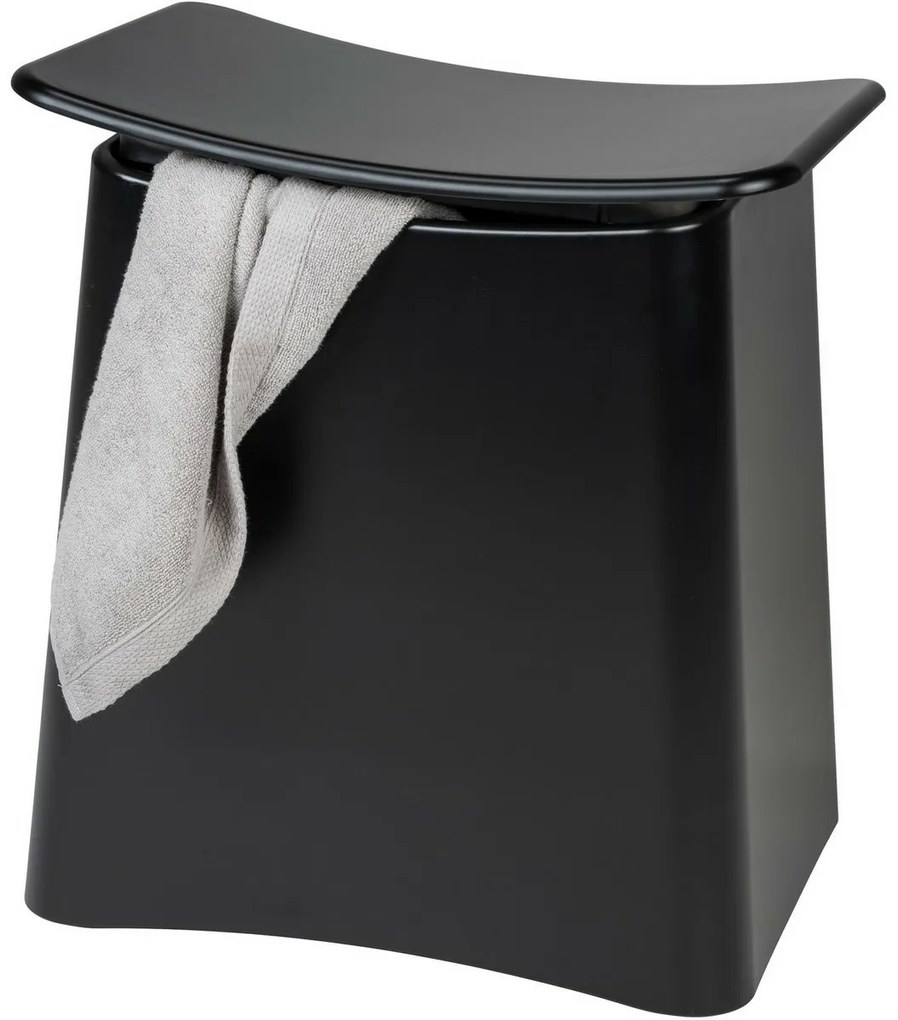 Wenko Scaun de baie cu spațiu pentru rufe Wing,negru, 45 × 33 × 48 cm