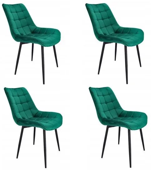 Scaune stil scandinav, metalic, catifea, verde, set 4 buc, 53x63x83 cm, Misty