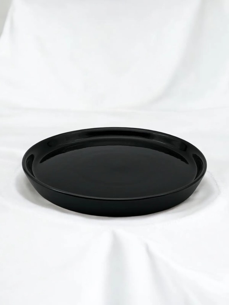 Farfurie Vulcano Mare 25cm Gresie Ceramica ( Negru lucios interior, Negru mat exterior)