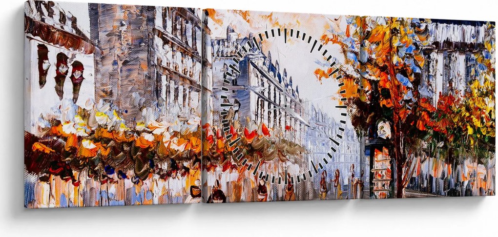 Tablou - Viața în oraș (cu ceas) (90x30 cm)
