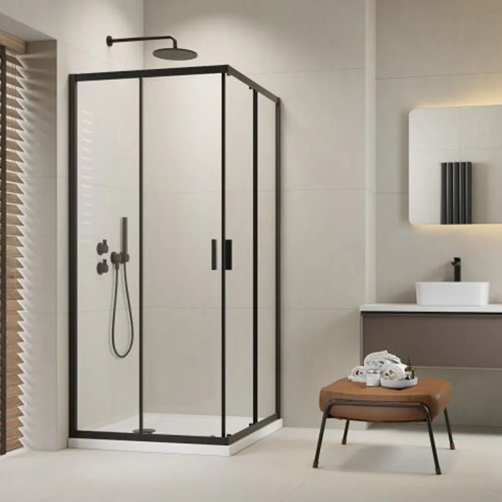 Cabina de dus dreptunghiulara cu usa glisanta Radaway Alienta 80x90 cm negru-transparent