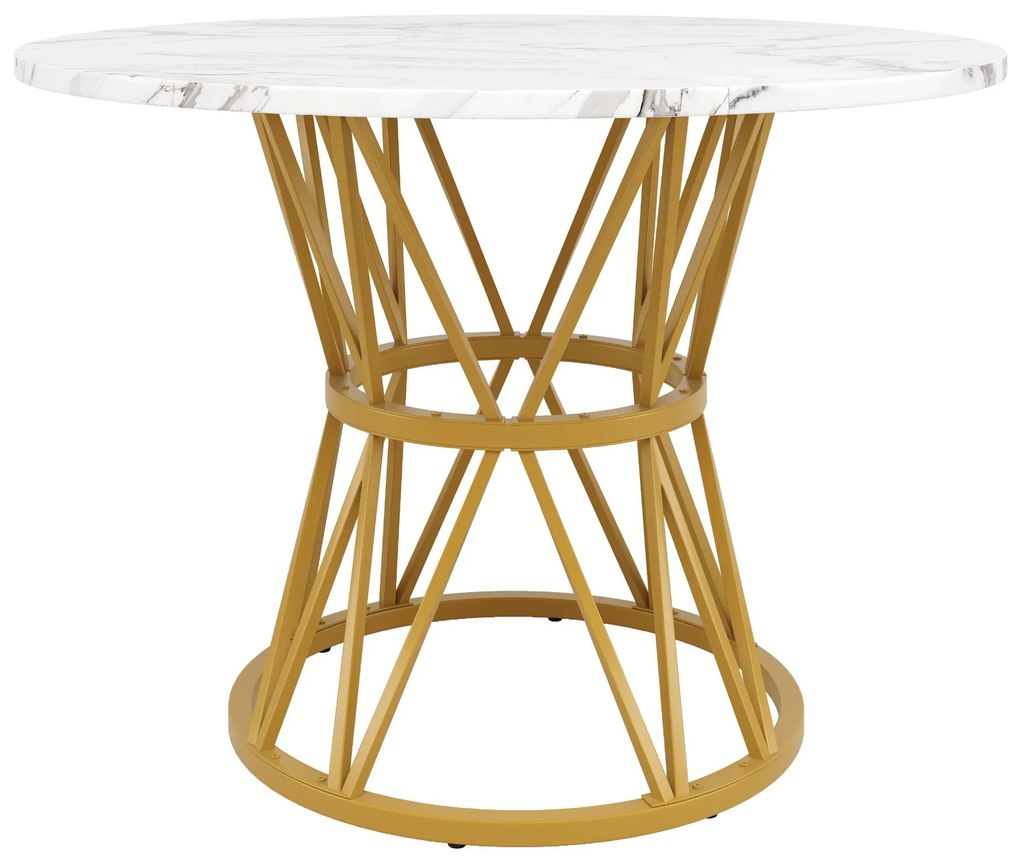 Masă rotundă pentru 4 persoane, Alb+Auriu | Aosom Romania