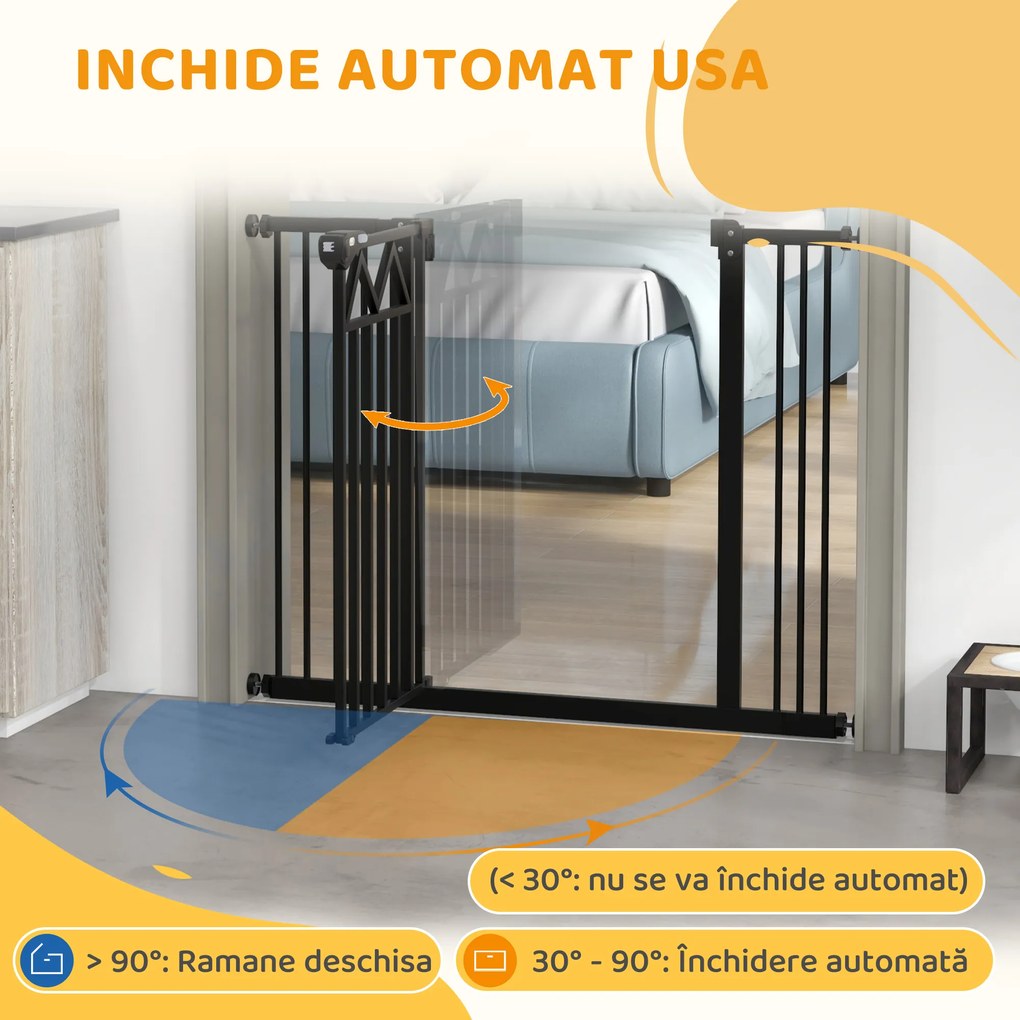 PawHut Barieră pentru câini cu 4 șuruburi reglabile și bandă adezivă, din metal și plastic, 74-100x76 cm, negru | Aosom Romania