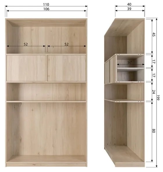 Bibliotecă modulară cu aspect de lemn de stejar 110x199 cm Modulair – vtwonen