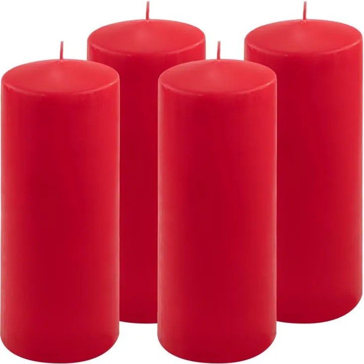 Set de lumânări tip pilon, 25 cm, Ø 10 cm, roșu, 4 buc