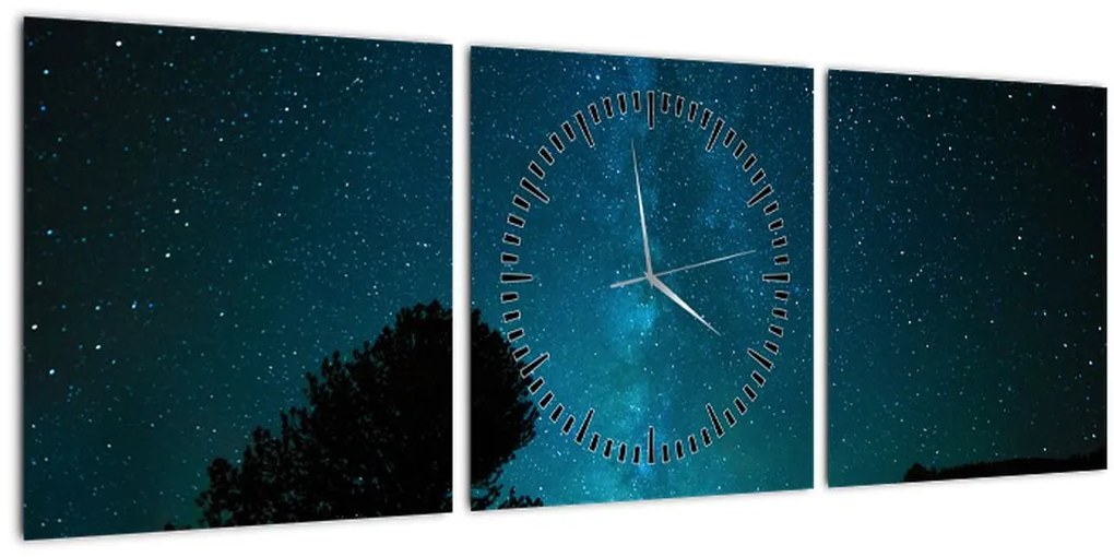 Tablou cu cerul nocturn și stele (cu ceas) (90x30 cm)