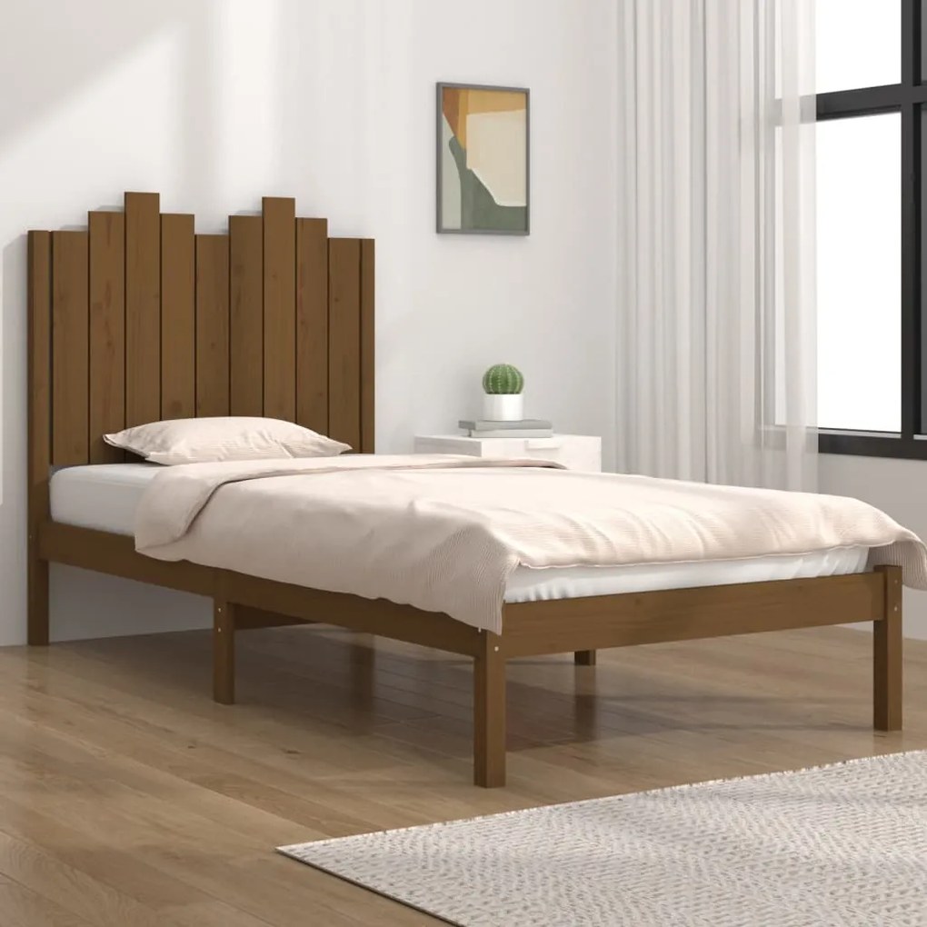 3103746 vidaXL Cadru de pat single, maro miere, 90x190 cm, lemn masiv de pin