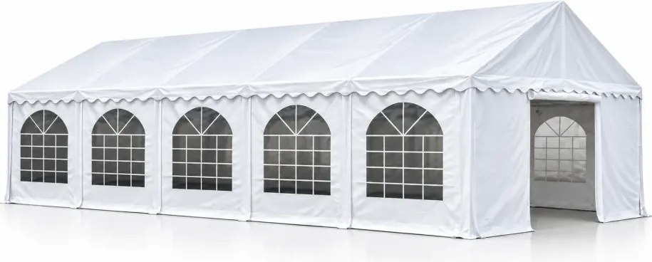 Cort evenimente Economy, 5 × 10 m, 50 m², PVC 440 g/m², structură metalică ranforsată, 10 ferestre, înălțime 2.9 m, Alb,