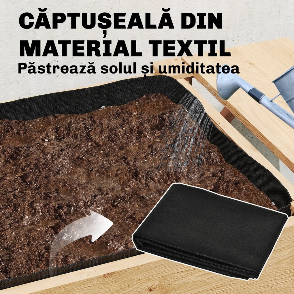 Outsunny Jardinieră Înălțată pe 2 Niveluri cu Rafturi Laterale și Inferior, Fabricată din Lemn de Brad cu Căptușeală și Orificii de Drenare, pentru Flori și Legume, 119,5x102x76,5cm, Maro Deschis | Aosom Romania