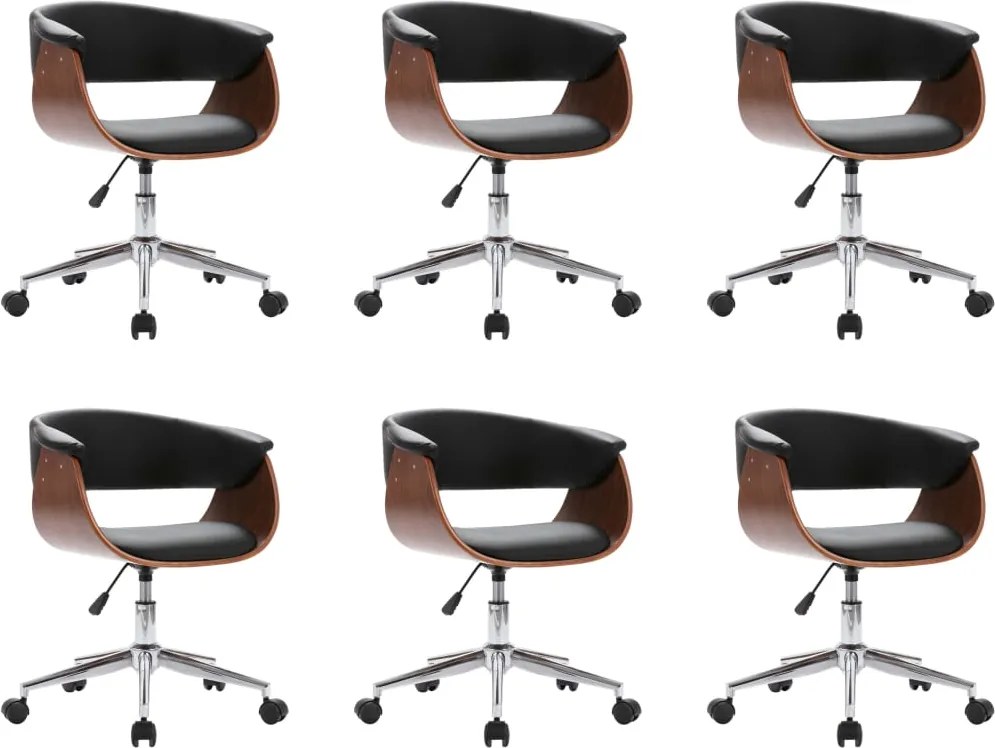 vidaXL Scaune de bucătărie pivotante, 6 buc., negru, piele ecologică